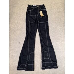 Aphrodite Jeans Juniors 5 Black High Rise Flare Cargo Stretch Denim Seamed